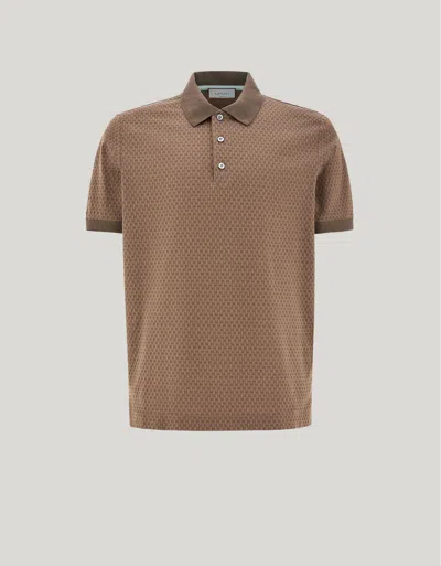 Canali Brown-hazelnut Cotton Jacquard Polo Shirt