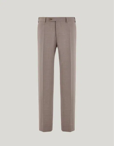 Canali Walnut High-waisted Pleatless Stretch Wool Pants In Brown