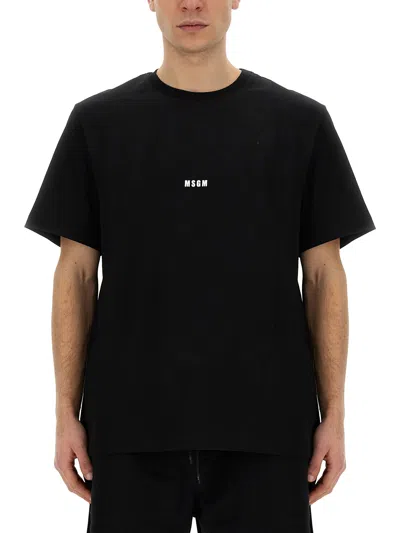Msgm Black Cotton T-shirt In Black