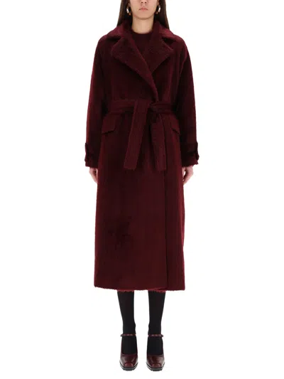 Max Mara Bordeaux Teddy Bear Icon Coat In Alpaca And Wool In Burgundy
