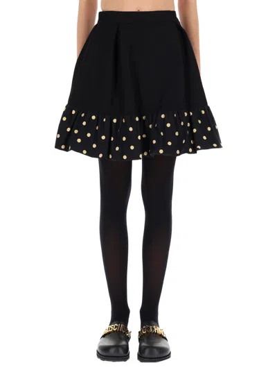 Moschino Midi Skirt With Polka Dots And Ruffles In Black