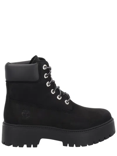 Timberland Stone Street Leather Platform Ankle Boots In Black