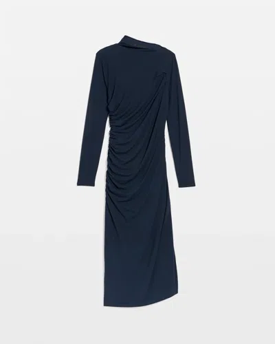 White House Black Market Petite Asymmetrical Mockneck Bodycon Dress Top In Blue