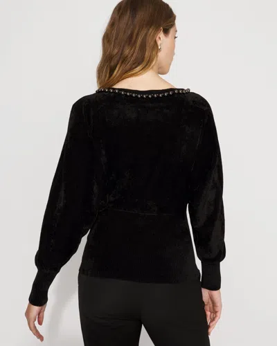 White House Black Market Embellished Dolman Chenille Sweater In Black