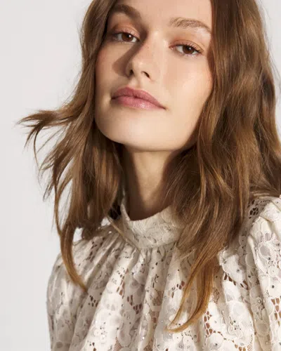 White House Black Market Embellished Lace Top In White