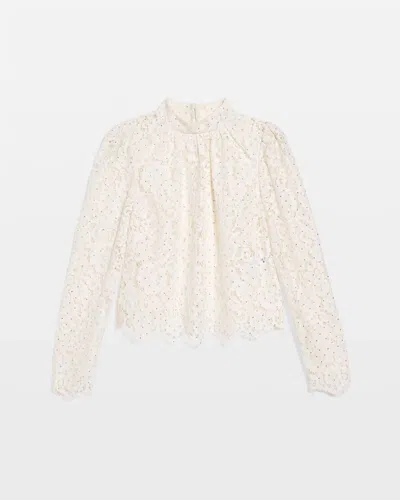 White House Black Market Embellished Lace Top In White