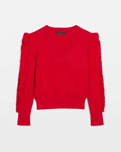 White House Black Market Petite Ruffle Sleeve Pullover Sweater In Red