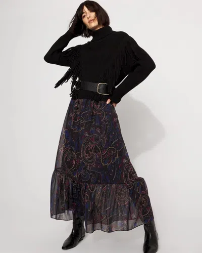 White House Black Market Fringe Turtleneck Sweater In Black