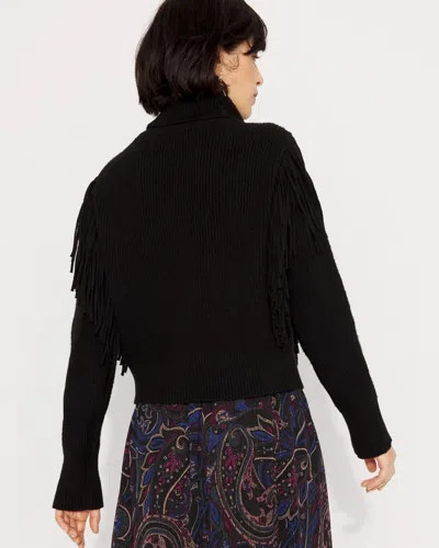 White House Black Market Fringe Turtleneck Sweater In Black