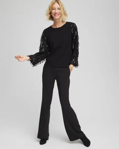 Chico's Fringe Sequins Pullover Sweater In Black In Black