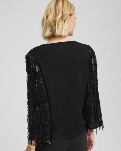 Chico's Fringe Sequins Pullover Sweater In Black In Black