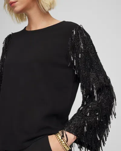 Chico's Fringe Sequins Pullover Sweater In Black In Black