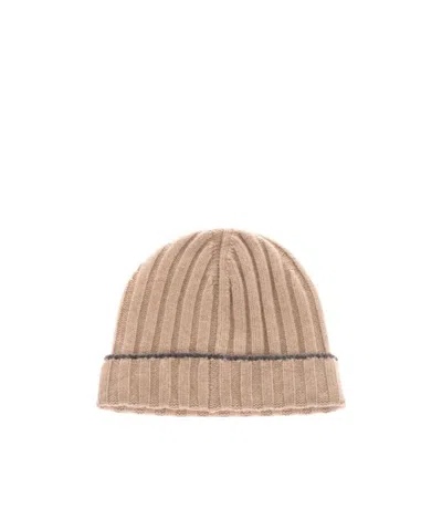 Brunello Cucinelli Ribbed Knit Beanie In Neutral
