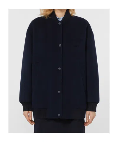 Weekend Max Mara Wool Bomber Jacket In Blue