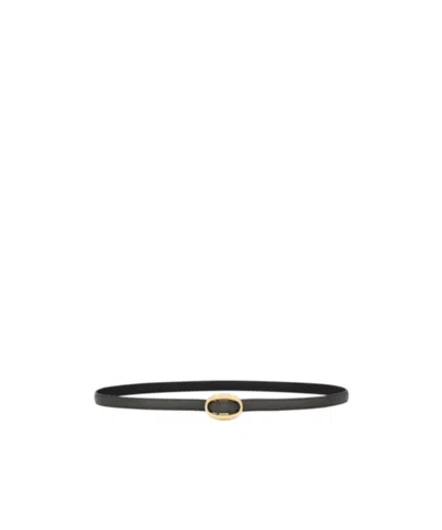 Saint Laurent Oval Buckle Thin Belt In Black