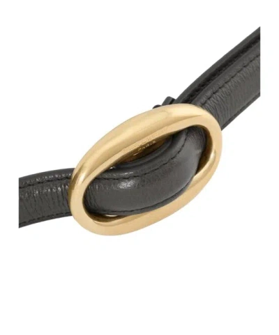 Saint Laurent Oval Buckle Thin Belt In Black