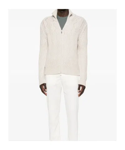 Barba Napoli Zip-up Cable-knit Cardigan In White