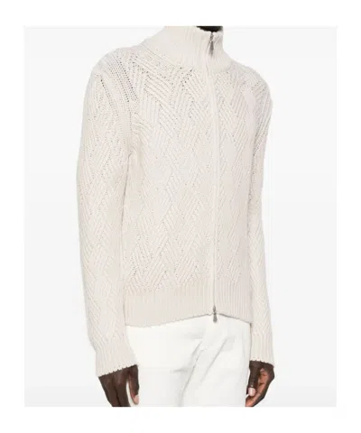 Barba Napoli Zip-up Cable-knit Cardigan In White