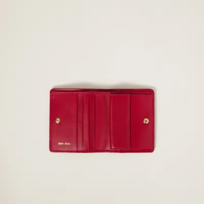Miu Miu Small Quilted Nappa Leather Wallet Snap Design In Red