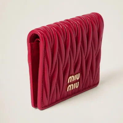 Miu Miu Small Quilted Nappa Leather Wallet Snap Design In Red