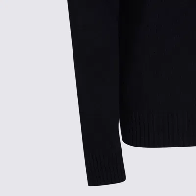 Seven Gauge Dark Blue Wool Knitwear In Black