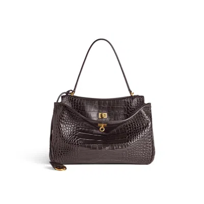 Balenciaga Rodeo Handbag In Crocodile-embossed Leather In Brown