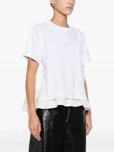 Sacai Ruffle Hybrid Crewneck T-shirt In White