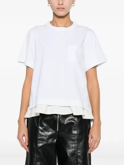 Sacai Ruffle Hybrid Crewneck T-shirt In White
