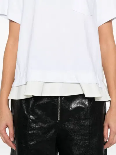 Sacai Ruffle Hybrid Crewneck T-shirt In White