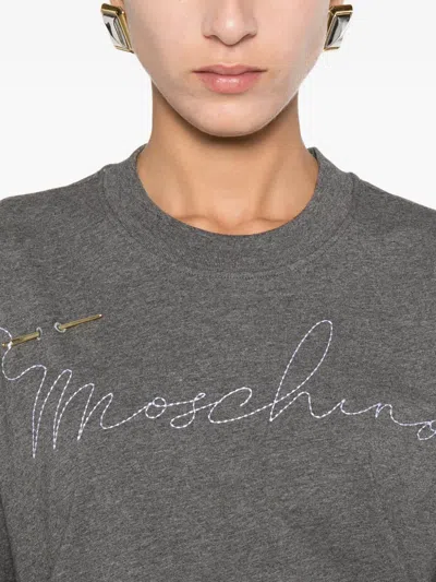Moschino T-shirt With Embroidered Logo In Gray