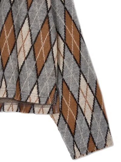 Studio Tomboy Argyle-pattern Polo Top In Gray