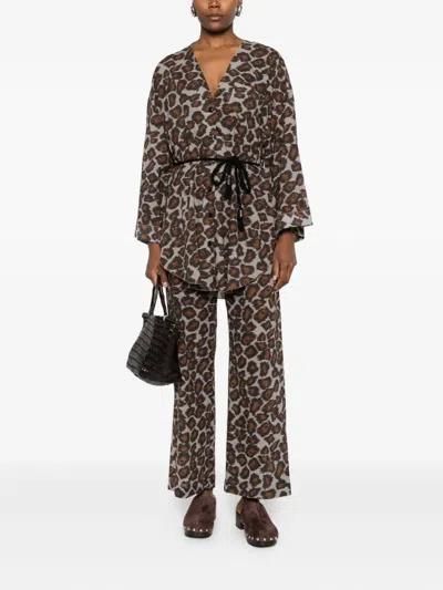 Nanushka Animal-print Blouse In Brown