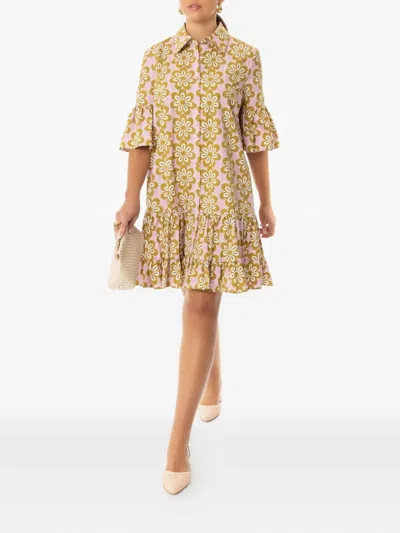 La Doublej Choux Floral Tiered Dress In Brown