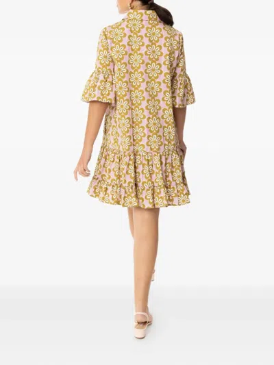 La Doublej Choux Floral Tiered Dress In Brown