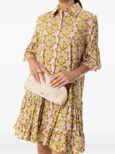 La Doublej Choux Floral Tiered Dress In Brown