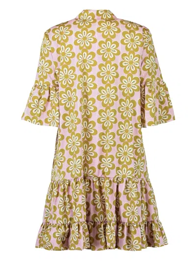 La Doublej Choux Floral Tiered Dress In Brown