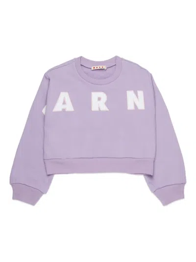 Marni Kids Purple Cotton Cropped Embroidered Logo Sweatshirt