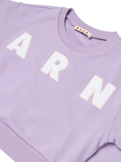 Marni Kids Purple Cotton Cropped Embroidered Logo Sweatshirt