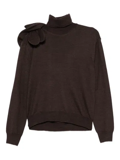 Moschino Bow-detail Roll-neck Sweater In Brown