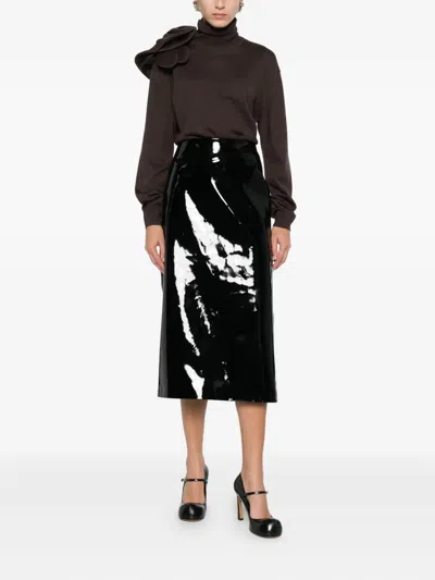 Moschino Bow-detail Roll-neck Sweater In Brown