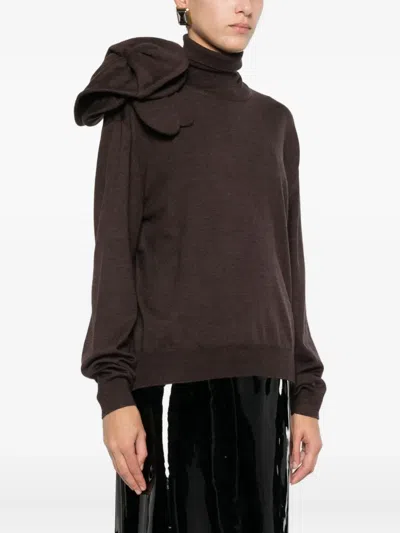 Moschino Bow-detail Roll-neck Sweater In Brown