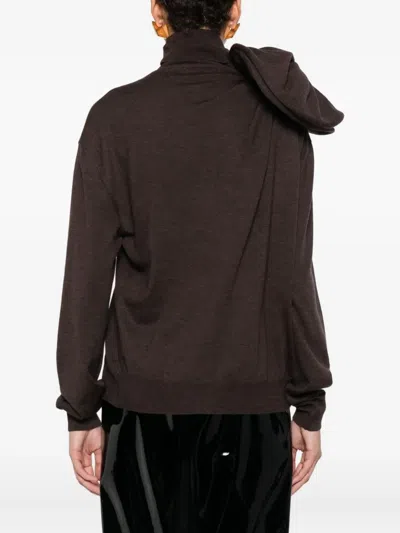 Moschino Bow-detail Roll-neck Sweater In Brown