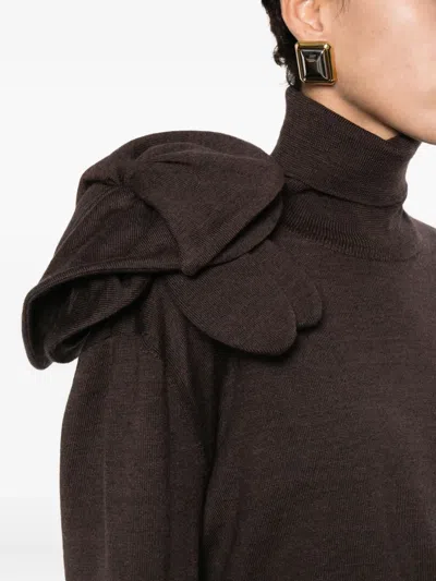 Moschino Bow-detail Roll-neck Sweater In Brown