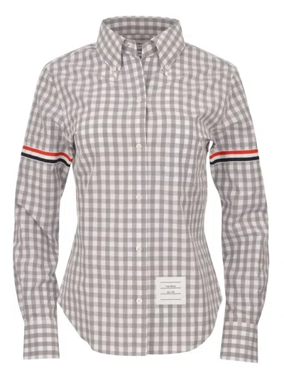 Thom Browne Long Sleeve Gingham Check Shirt In Gray