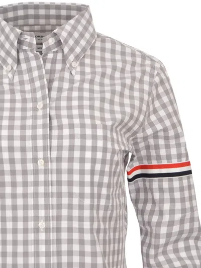 Thom Browne Long Sleeve Gingham Check Shirt In Gray