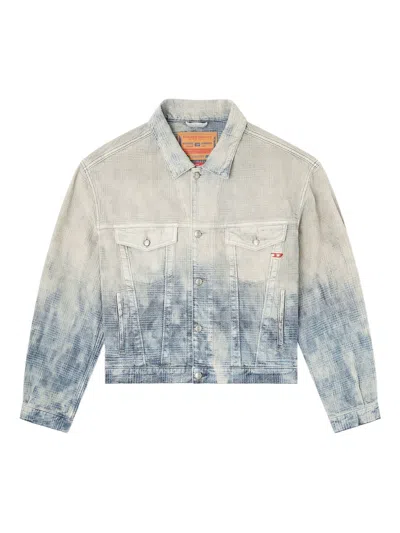 Diesel Trucker Jacket In Prince Of Wales Jacquard Denim In Multi