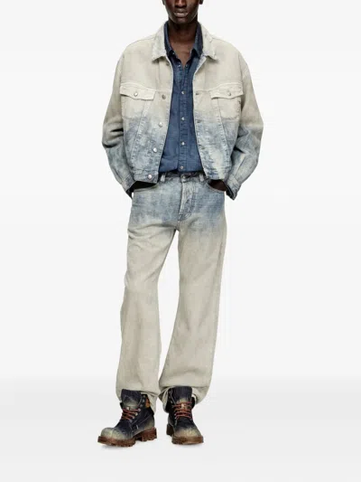 Diesel Trucker Jacket In Prince Of Wales Jacquard Denim In Multi