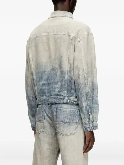 Diesel Trucker Jacket In Prince Of Wales Jacquard Denim In Multi