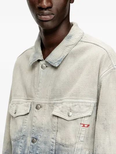 Diesel Trucker Jacket In Prince Of Wales Jacquard Denim In Multi