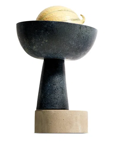 L'objet 8" Iron Terra Bowl On Stand In Blue
